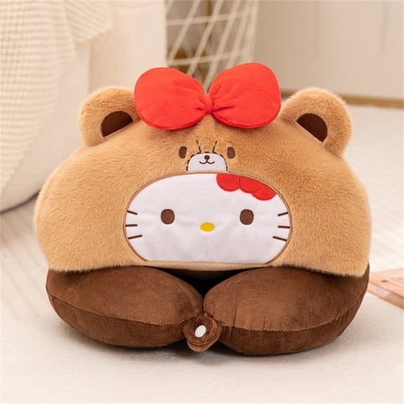 Cute Cartoon Kitty Cat Kuromi My Melody Hooded Blackout Memory Foam Ice Silk Headrest U-shaped Pillow Neck Pillow