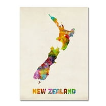 Trademark Fine Art "New Zealand Watercolor Map" Canvas Art by Michael Tompsett