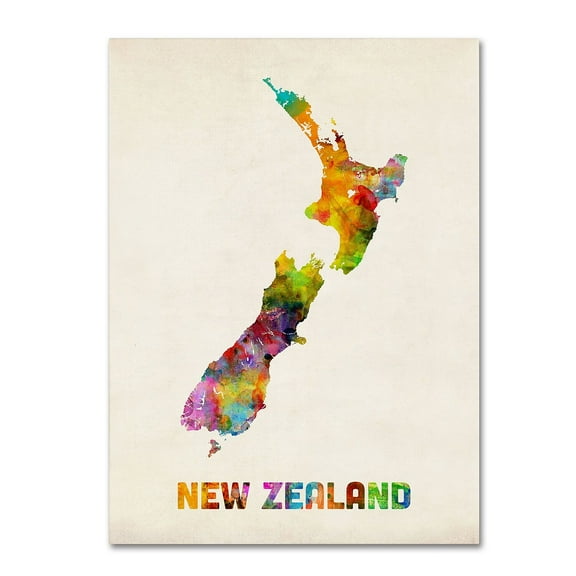 Trademark Fine Art "New Zealand Watercolor Map" Canvas Art by Michael Tompsett