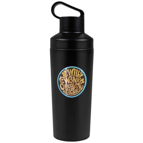 Willy Wonka And the Chocolate Factory Official Logo 18 oz Insulated Water Bottle, Leak Resistant, Vacuum Insulated Stainless Steel with 2-in-1 Loop Cap