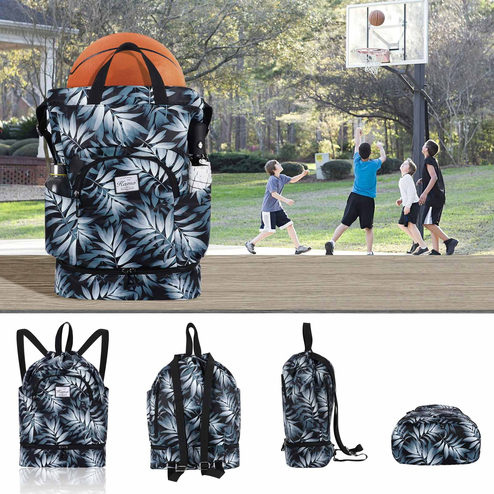 Drawstring Backpack Bag with Shoe Compartment, Large Gym Bag 
