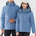 thumbnail image 6 of Lovskoo Men's and Women's Rain Jacket Sport Casual Waterproof Windbreaker for Unisex Winter Three In One Detachable Cap Sports Hiking Clothes Outdoor Sprinting Outerwear Hooded Warm Coat Light Blue, 6 of 7