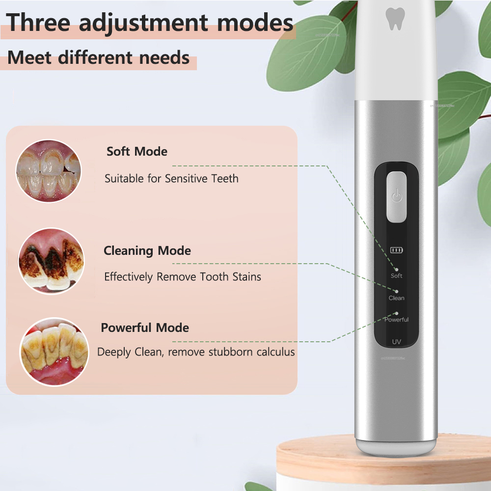 Ultrasonic Tooth Cleaner Electric Dental Calculus Remover Tartar Eliminator Dental Ultrasound Teeth Plaque Removal with UV Light