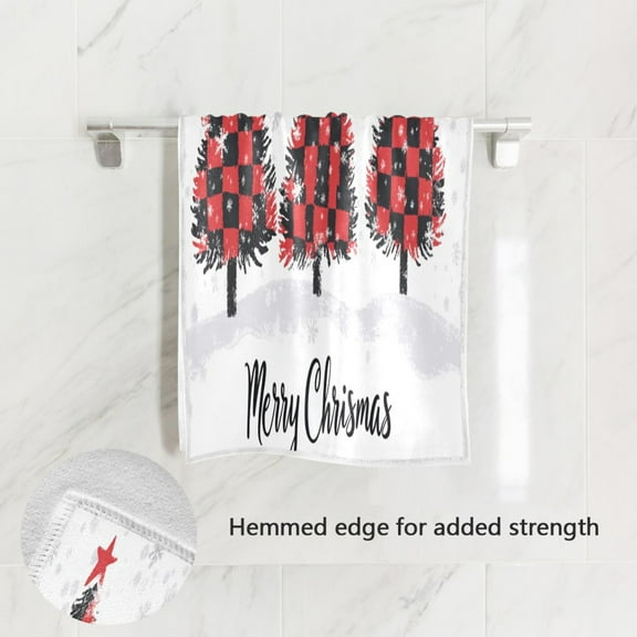 BZSMCE Bath Towel 30 X 15 in Soft Towel Red Black Plaid Christmas Trees Design Pattern