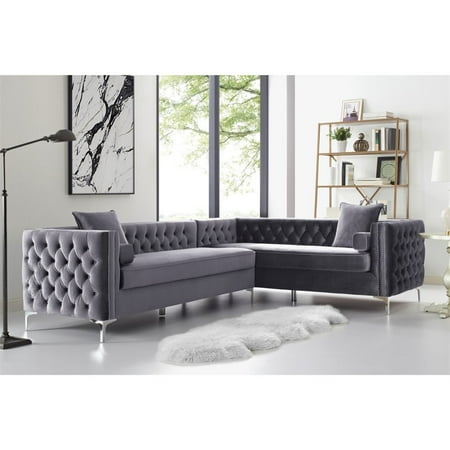 Levi Grey Velvet Corner Sectional Sofa 120 Inches Right Facing