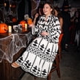 thumbnail image 3 of Agnes Orinda Women's Plus Size Halloween Outfits Bohe Dress Geometric Pattern Flowy Button Flared Bell Long Sleeve Tiered Casual Fall A Line Maxi Dress 1X Black, 3 of 8