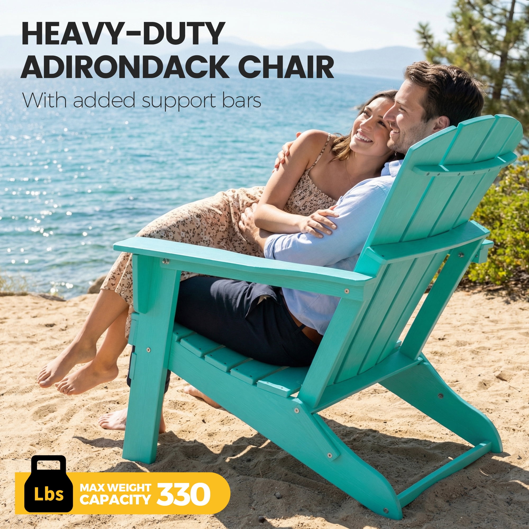 Cobiod Folding Adirondack Chair Set of 2, HDPE Patio Chair, All-Weather Space-Saving Foldable Fire Pit Seating for Camping, Backyard, Deck - Aruba Blue