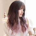 thumbnail image 2 of Ombre Purple Wigs with Bangs, Purple Pink Long Wavy Wig for Women, Long Curly Synthetic Hair Wig for Party Daily Use 24 Inches, 2 of 7