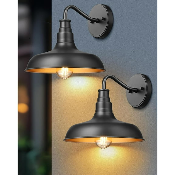 MY. 2 Pack Outdoor Wall Light, Gooseneck Barn Light Fixture, Black Matte Wall Mount Lantern, Farmhouse Outside Wall Sconce, Exterior Porch Light for House Frontdoor Entryway Garage