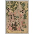 thumbnail image 2 of Kikukawa Eizan 14x18 Gold Ornate Wood Frame and Double Matted Museum Art Print Titled - Two Girls and Child on Temple Bridge (1787-1867), 2 of 4
