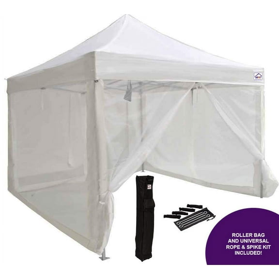Impact Canopy 10' x 10' Pop-Up Canopy Tent, Mesh Sidewalls, Screen Room, Steel Frame, Gazebo Enclosure, White