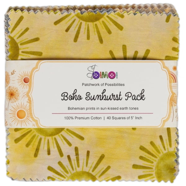 Soimoi 40 Pcs Printed Cotton Fabric Squares Bundles Charm Packs for Quilting, Fat Quarter Layer Cakes, Scraps for Crafts,Precuts Quilt Squares 5 x 5 inches, DIY Fabric Bundle