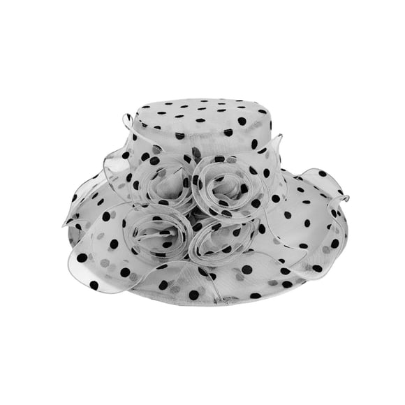 ChicHeadwear Large Brim Organza Polka Dot Church Sun Hat - Grey