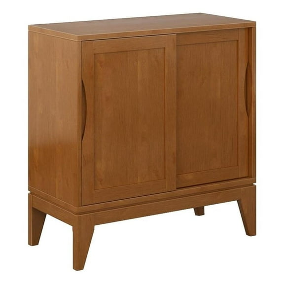 Pemberly Row Mid-Century Solid Wood Low Storage Cabinet in Teak Brown