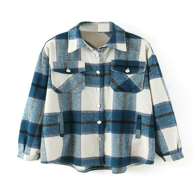 CNKOO Women Plaid Button Jacket Oversize Long Sleeve Coat Lapel Outwear
