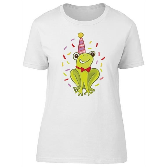 Cute Funny Party Frog Cartoon T-Shirt Women -Image by Shutterstock, Female XX-Large