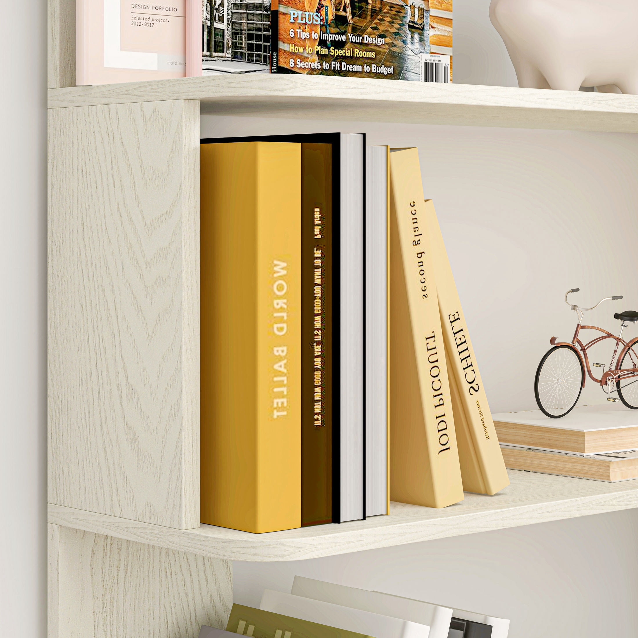 GDF Studio Derwin 5-Tier Corner Bookshelf, L-Shaped Wooden Bookcase for Living Room, Home Office, White Oak