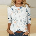 thumbnail image 2 of 3/4 Length Sleeve Womens Tops Cute Floral Animal Printed Tshirts Casual Crewneck Basic Tees Shirts, 2 of 5