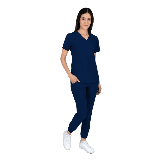 Uniforme Medico Quirurgico Jogger Antifluidos Mujer Azul Marino Cherlooks Jogger