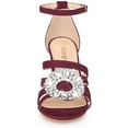 thumbnail image 4 of BLISSFUL STEP Women's Open Toe Crystal Rhinestone Buckle Chunky Heel Burgundy Sandal 6 M US, 4 of 6