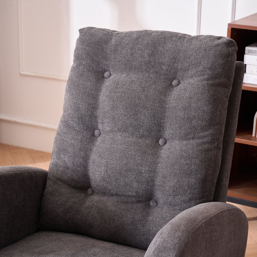 LUCKHAO   Accent Rocking Chair with High Back , Nursery Rocking Chair with Retractable Foot Rest,  Glider Rocking Chair with Solid Wood Legs ,Button Decors Mid Century Rocker Chair