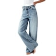 thumbnail image 2 of Costeam Womens Cross Waist High Waist Wide Leg Jeans Vintage Washed Denim Pants Button Zipper Fly with Pockets Casual Loose Fit Full Length Trousers, 2 of 6