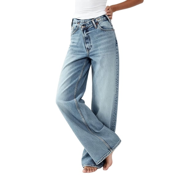 Wensltd Women's Jeans Flower Embroidery Mid Rise Stretchy Slim Bell Bottom Pants