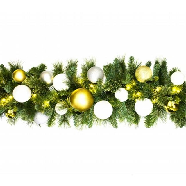 Winterland WL-GARSQ-09-TREAS-LWW 9 Pi Pré-Éclairé Blanc Chaud LED Sequoia Guirlande Décorée