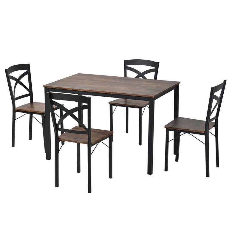 Hommoo Modern 5 Piece Dining Table Set, Wooden Industrial Kitchen