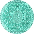 thumbnail image 1 of Ahgly Company Machine Washable Indoor Round Medallion Turquoise Blue Traditional Area Rugs, 4' Round, 1 of 4