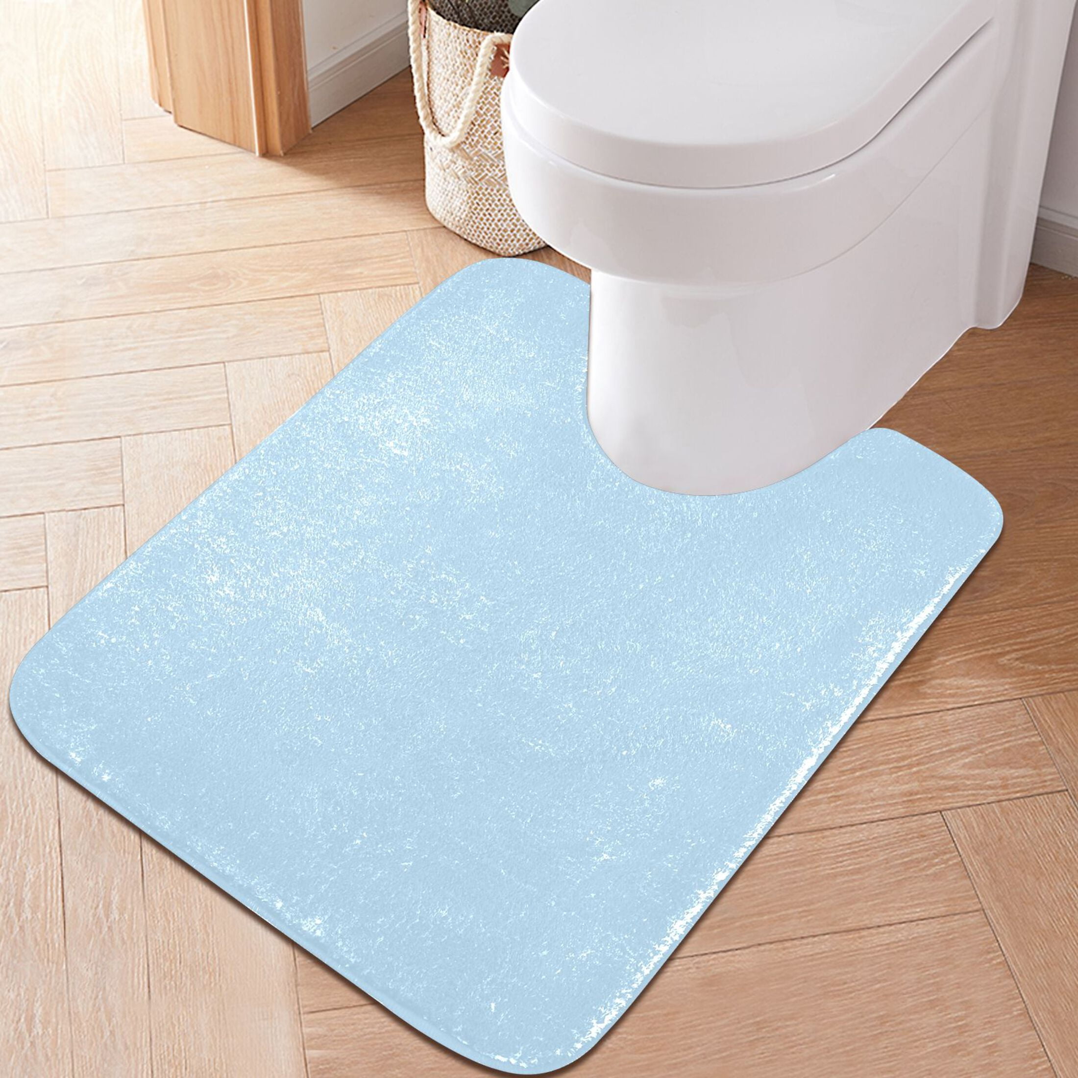 Toilet Rug Set Non-Slip Bathroom Rugs Soft Plush Machine Washable Contour Bath Mat Baby Blue 24x20/24x16