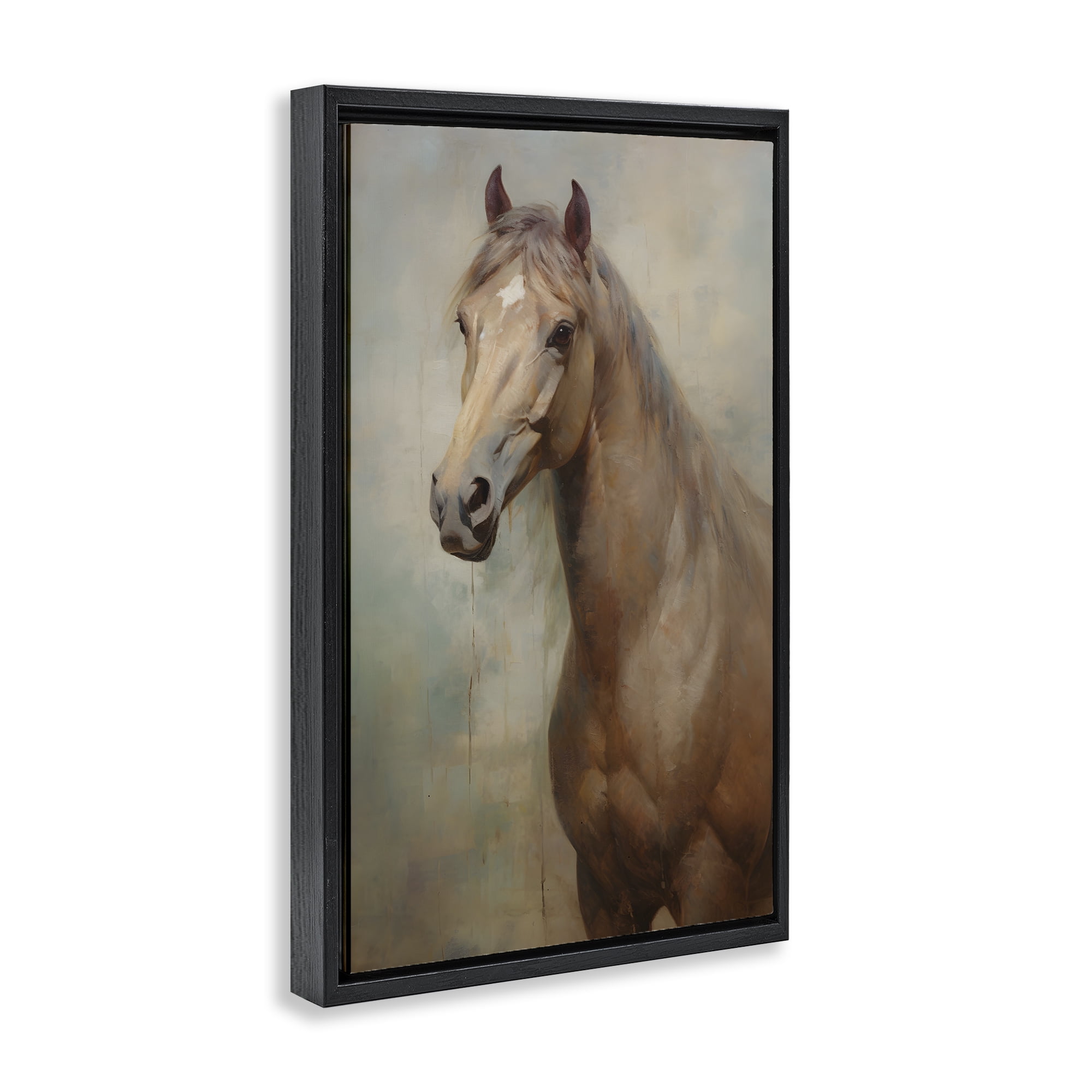 Stupell Industries Tan Horse Visage Animals & Insects Painting Black Floater Framed Canvas Art Print Wall Art, 17 x 25