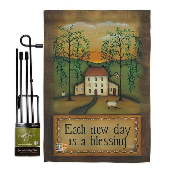 Breeze Decor BD-SH-GS-100072-IP-BO-D-US18-SB 13 x 18.5 in. Each New Day Inspirational Sweet Home Impressions Decorative Vertical Double Sided Garden Flag Set with Banner Pole