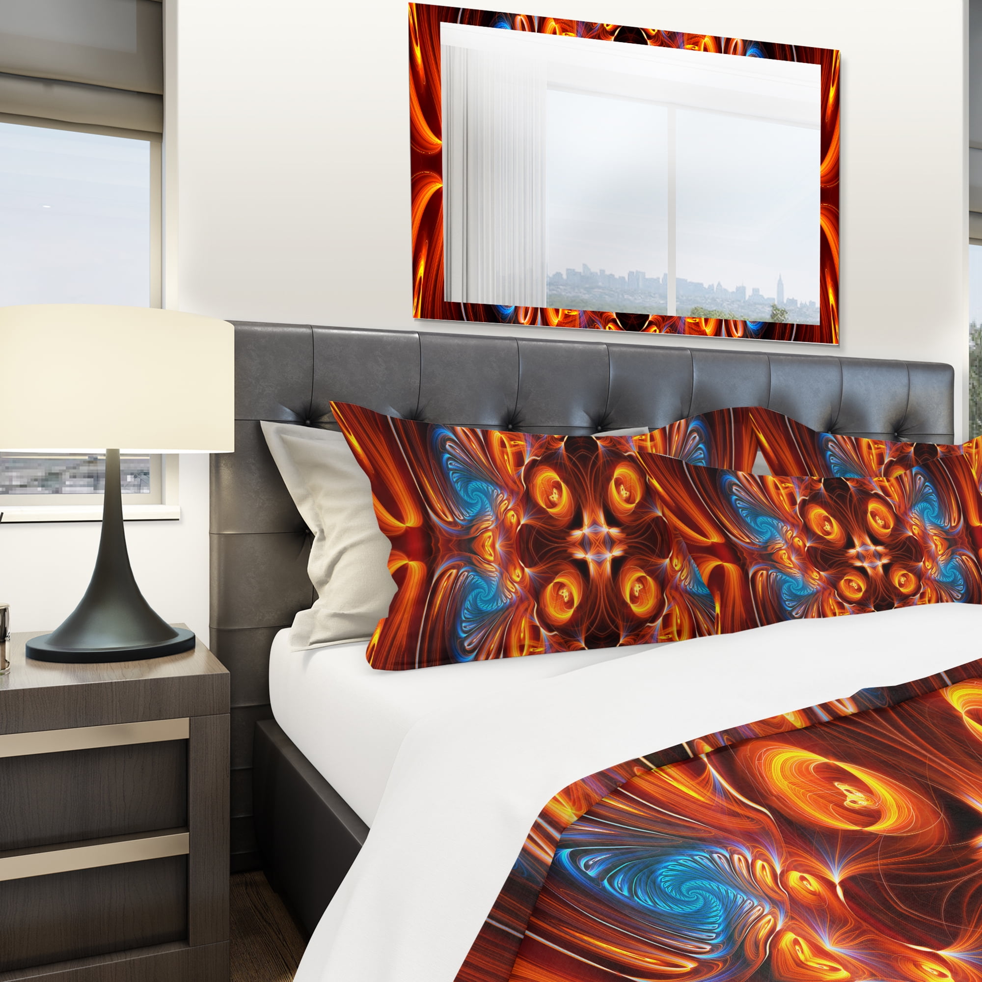 Designart 'Orange and Blue Mirrored Art' Modern & Contemporary Duvet Cover Set