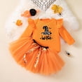 thumbnail image 2 of enyan Baby Girl First Halloween 3Pcs Outfit 0-18M Infant Romper Dress Bow Tutu Skirt with Headband Newborn Halloween Clothes（Orange,1-3 Months）, 2 of 7