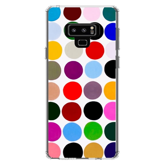 DistinctInk Clear Shockproof Hybrid Case for Samsung Galaxy Note 9 - TPU Bumper, Acrylic Back, Tempered Glass Screen Protector - Rainbow Polka Dots