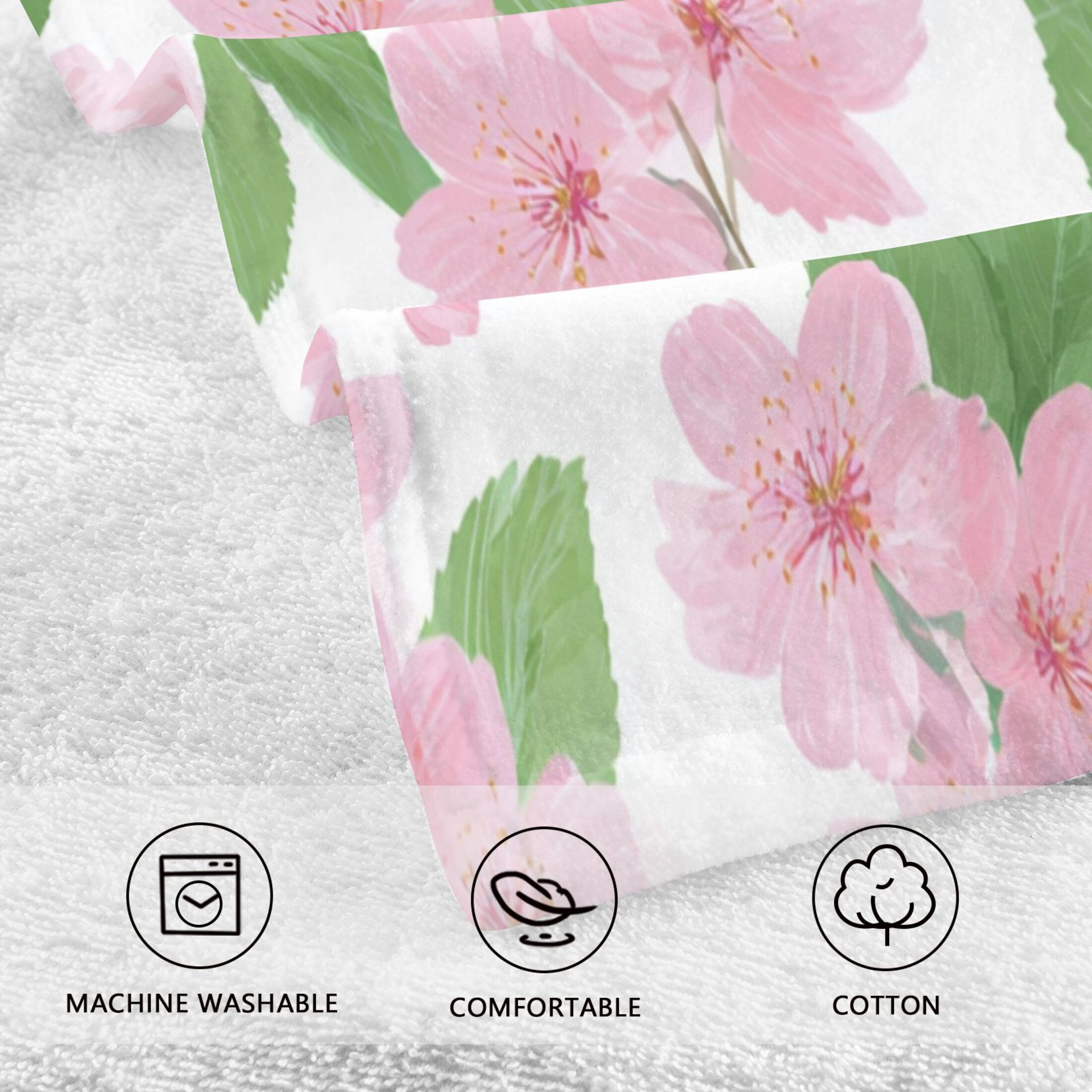 2 Pieces of Cotton Towel Face Towel Set Hand Towel Bath Towel Cotton Bath Towel Sets Pink Cherry Blossom Motif