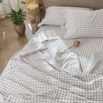 thumbnail image 6 of MooMee Gingham Sheet Set 100% Washed Cotton Linen Like Textured Extra Deep Pocket Breathable Lightweight 4-Piece (Tannish Linen Gray, Queen), 6 of 9