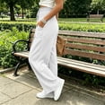 thumbnail image 5 of VBVC Women's Cotton Linen Smocked Waist Pants , Drawstring Wide Leg Boho Trousers For Women , Ladies' Casual Summer Beach Pants with Pockets, White , S-2XL, 5 of 8