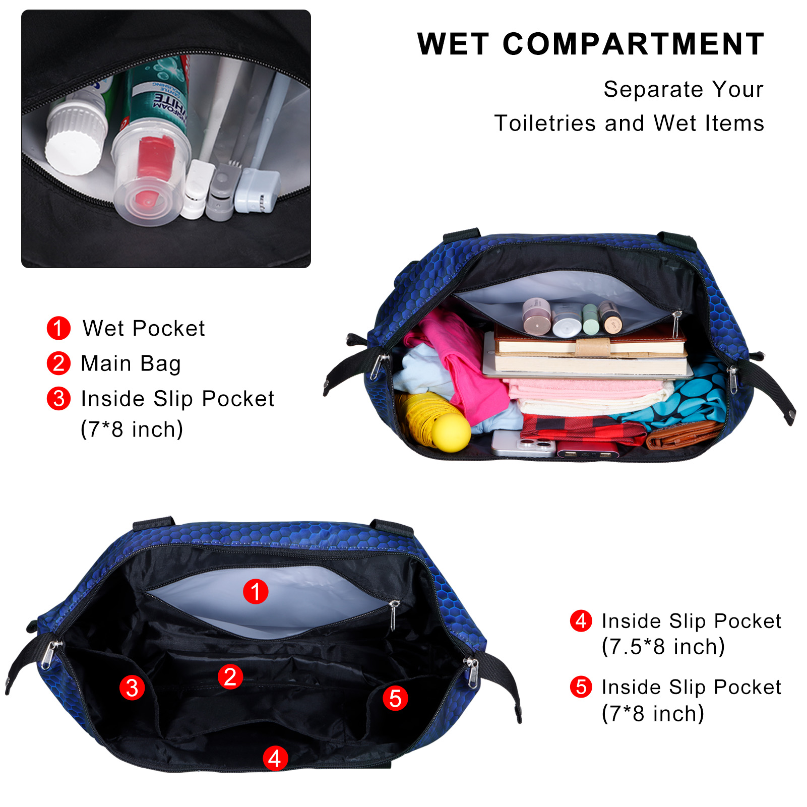 Duryarhall Foldable Multiple Pockets Sports Tote Handbag Single Shoulder Waterproof Travel Bag
