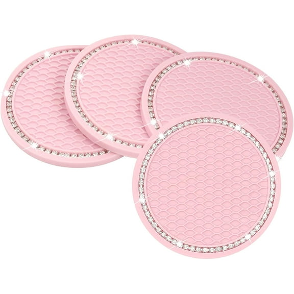4 Pcs Car Cup Coaster, Bling Universal Car Cup Holder Insert Coaster, Anti Slip Car Auto Vehicle Interior Accessories Cup Mats For Women and Men, 2.75" Diameter(Pink)
