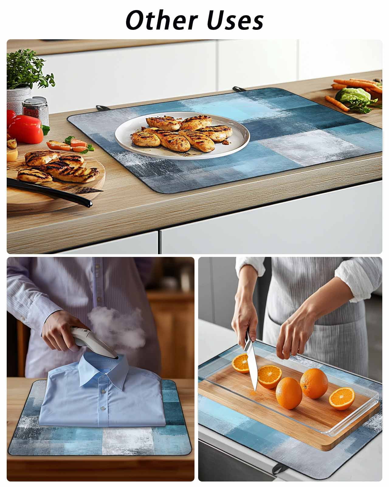 Stove Top Covers for Electric Stove, Teal Blue Glass Stovetop Cover Protector, Modern Oil Painting Abstract Ombre Geometric Induction Cooktop Protector Oven Mat for Kitchen Countertop 24"x21"
