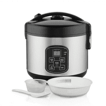 Digital Programmable Rice Cooker & Food Steamer, 8 Cups Cooked (4 Uncooked), With Steam & Rinse Basket, Stainless Steel