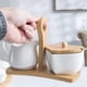 thumbnail image 3 of And Creamer Set With Lid & Spoon Ceramic Cream Jug And With Wood Handle Coffee Serving Set, 3 of 5