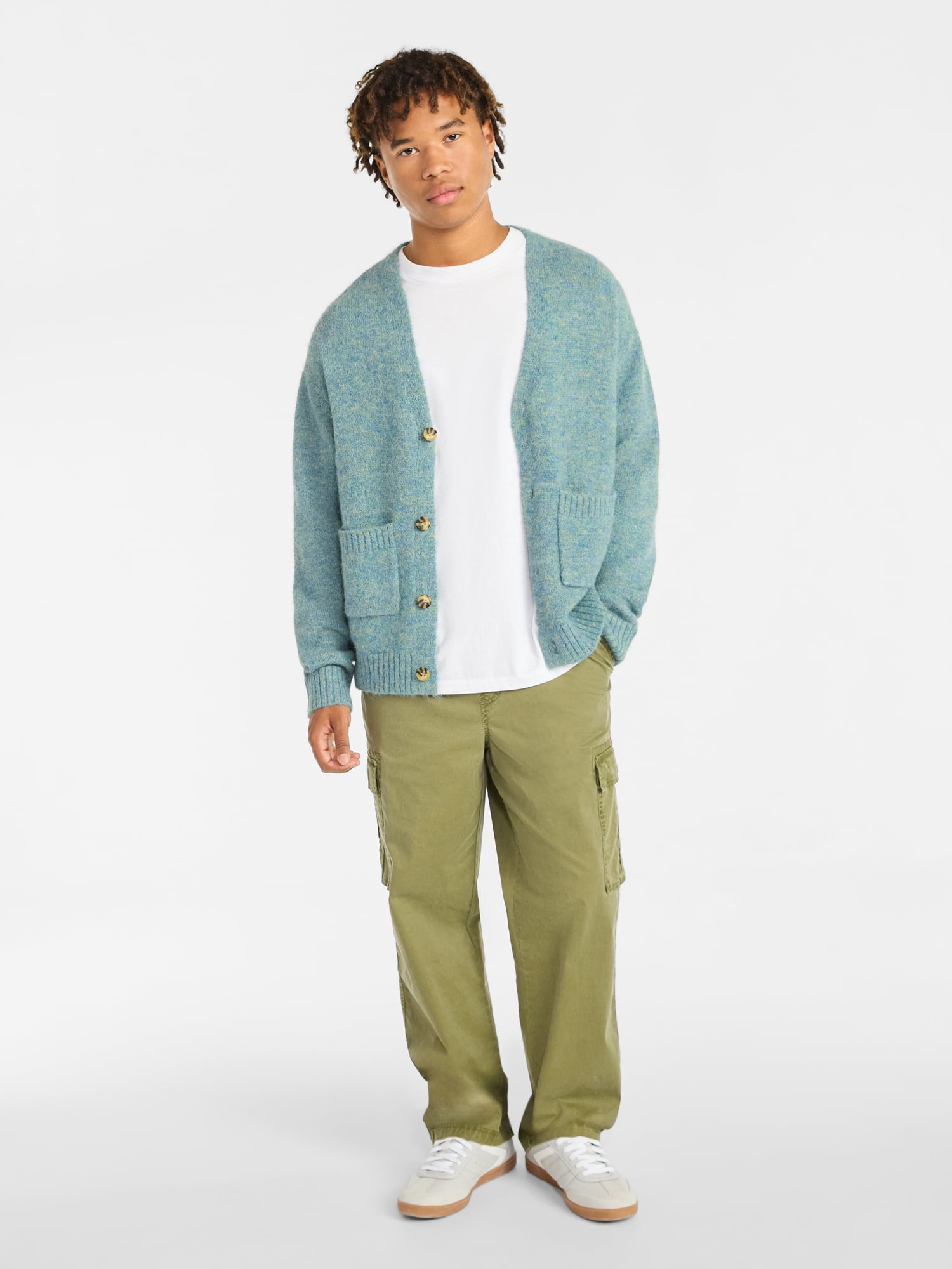 No Boundaries V-Neck Brushed Cardigan Sweater, Midweight, Men's & Big Men's