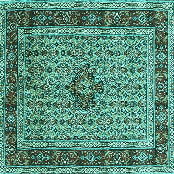 Ahgly Company Machine Washable Indoor Square Persian Turquoise Blue Traditional Area Rugs, 8' Square