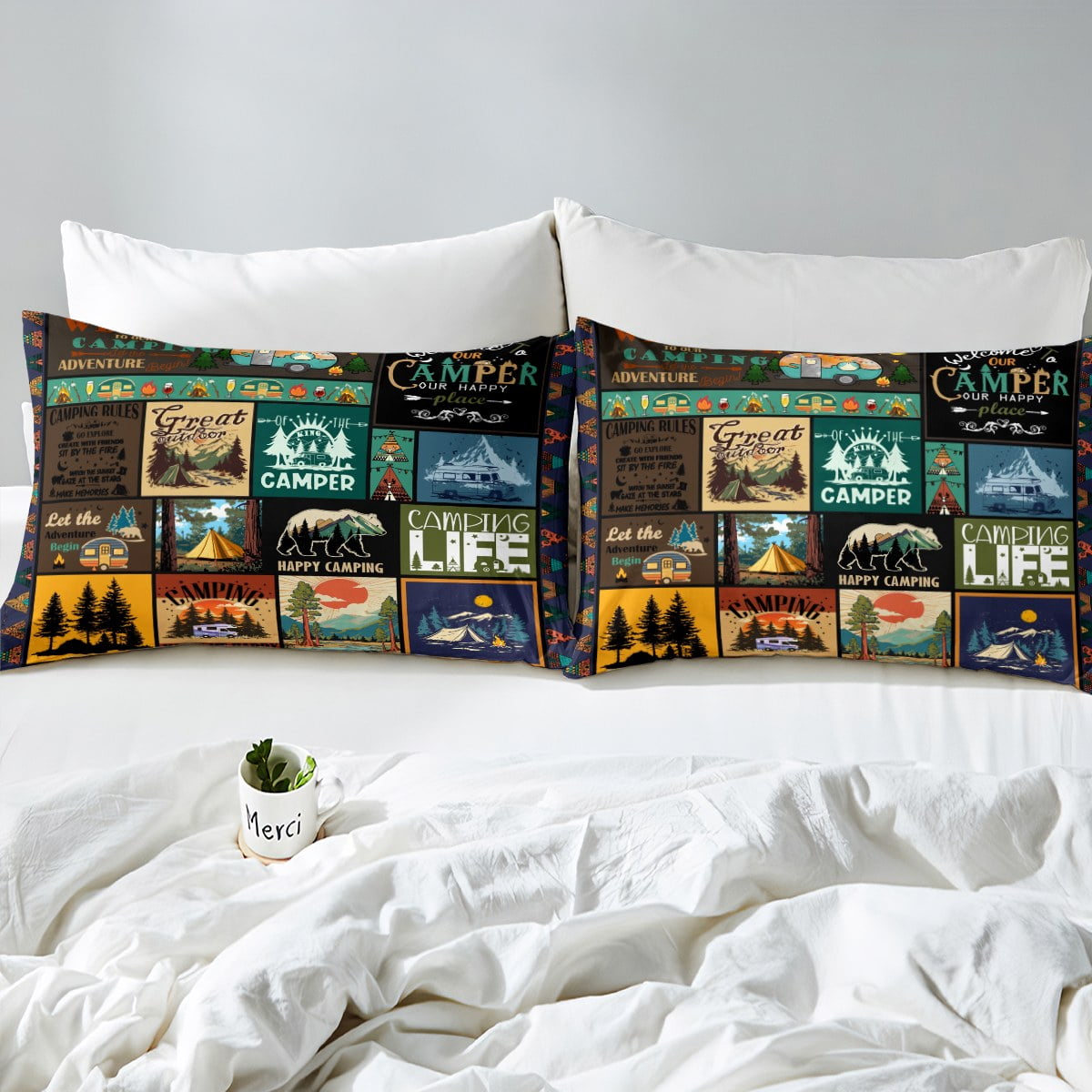 YST Camper Fitted Sheet for Kids Girls Boys Full Camping Themed Bedding Set RV Bed Sheets Camping Decor for Camper Gifts Country Farmhouse Bottom Sheets Only for Travel Trailers 3Pcs Walmart