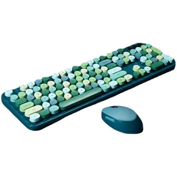 2.4G Full-Size Wireless Keyboard and Mouse Combo, Colorful Computer Wireless Keyboard Mouse Combos 104 Key (Green-A)…