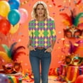 thumbnail image 6 of successthop Mardi Gras Plus Size Outfits Grids Oversized Crewneck Tops Lightweight 3/4 Sleeve Outfits Festival Shirts L, 6 of 6