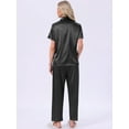 thumbnail image 4 of DARING DIVA Satin Pajamas Silky Button Down Short Sleeve Shirt Pants Set M Black, 4 of 7